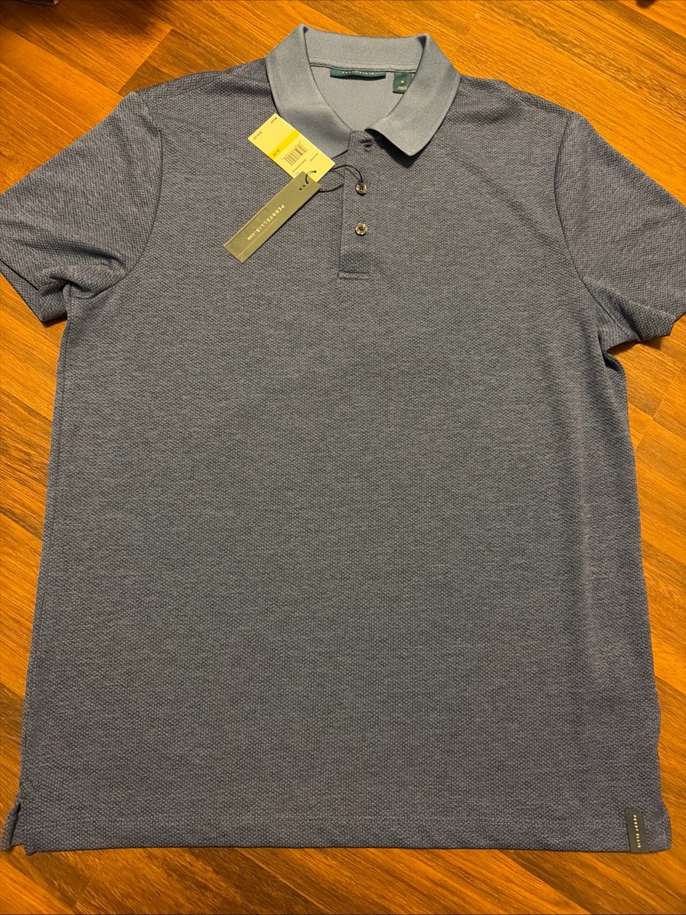 Perry Ellis Heathered Slate Blue Polo with Contrast Collar